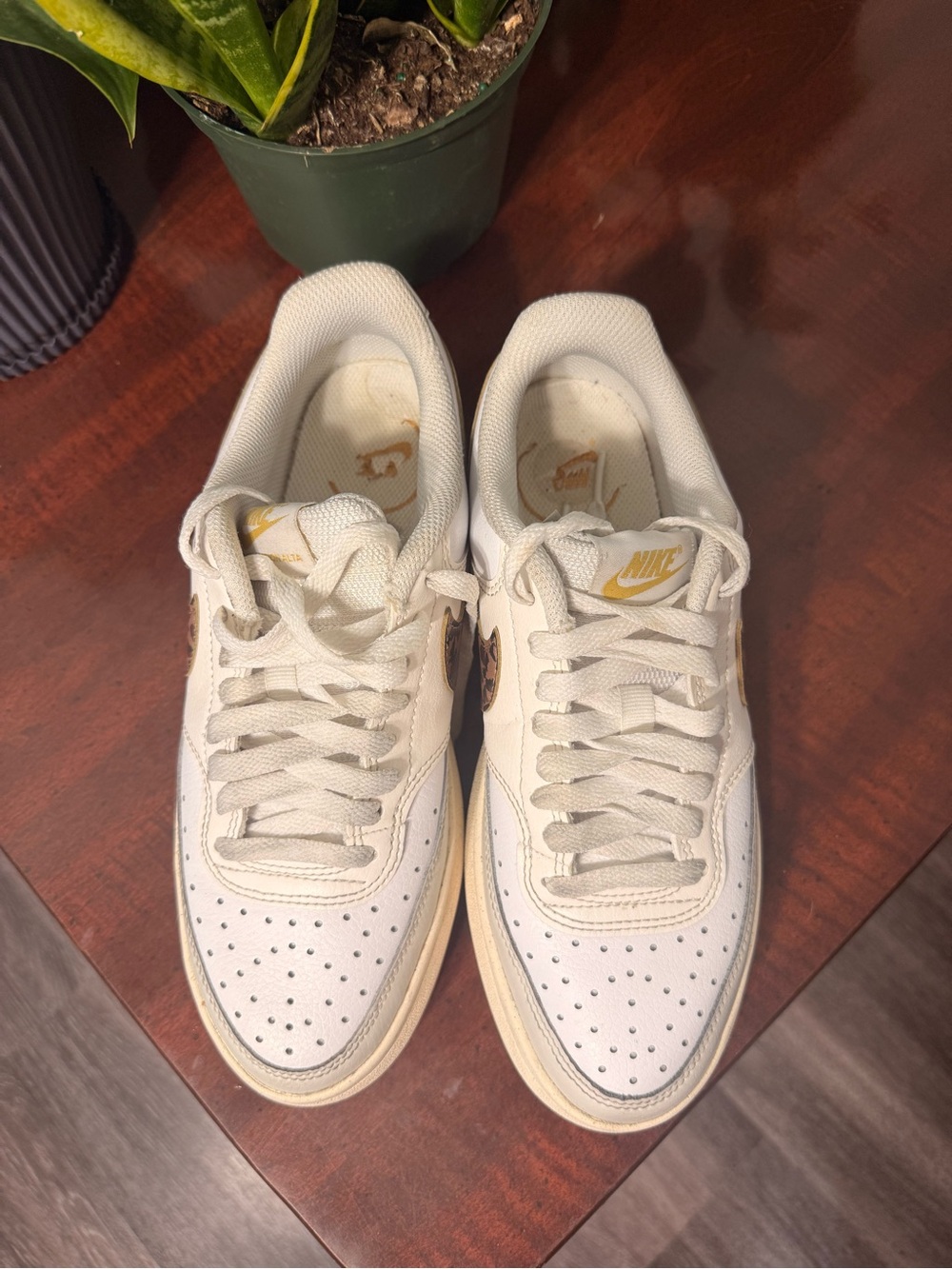 NIKE COURT VISION ALTA Women’s White Sneakers with Brown Leopard Swoosh - Picture 3 of 10